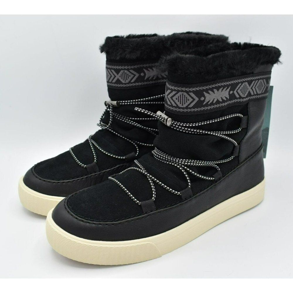 Toms Black Faux-Fur Trim Platform Winter Boots with Cream Sole